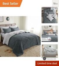 Queen Comforter Set with Sheets Dark Grey, 7 Pieces Queen Bed Set with 1 Down...