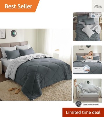 Queen Comforter Set with Sheets Dark Grey, 7 Pieces Queen Bed Set with 1 Down...