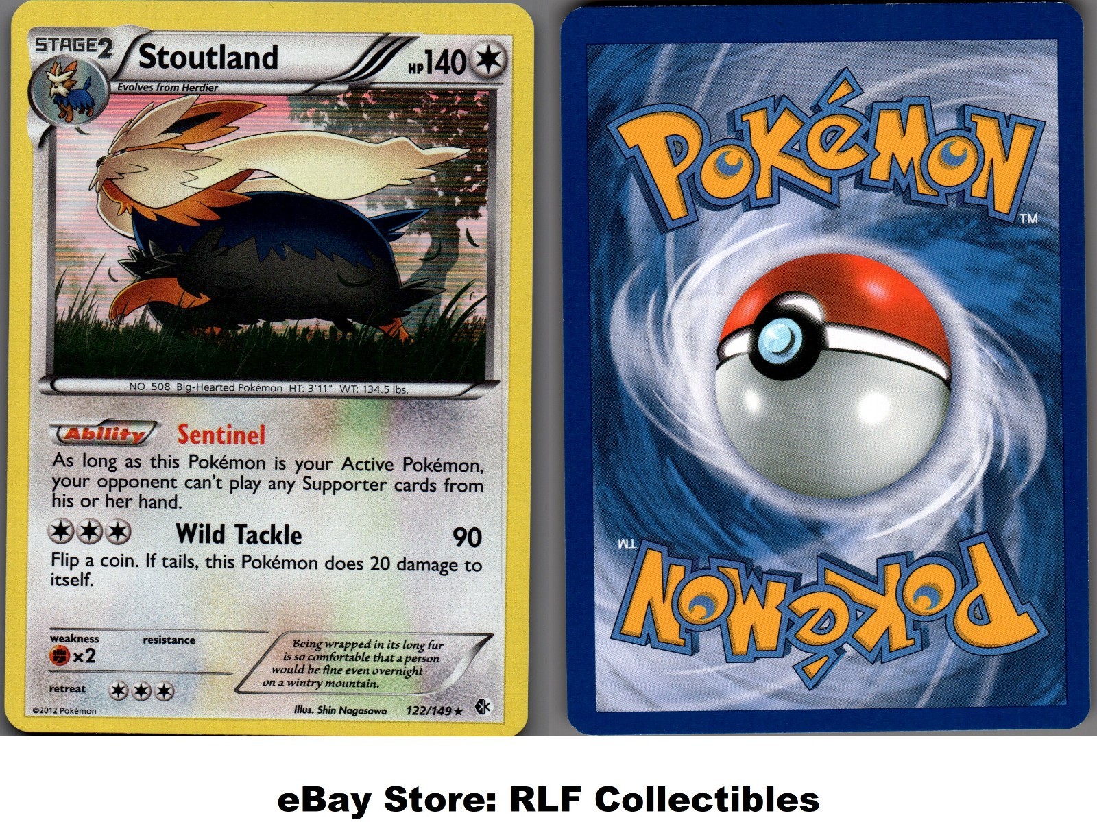 2012 Pokemon, B&W Boundaries Crossed, #122/149 Stoutland, Holo Rare