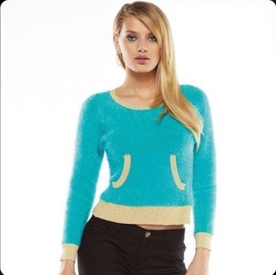 Juicy Couture Teal Fuzzy Eyelash Sweater Size M