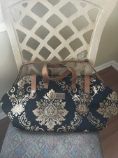 JM New York Tapestry Weekender Bag Navy Gold Damask Travel Duffle Overnight