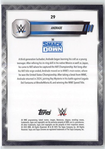 2025 Topps Chrome WWE Pink Shimmer Refractor #29 Andrade - Picture 2 of 2