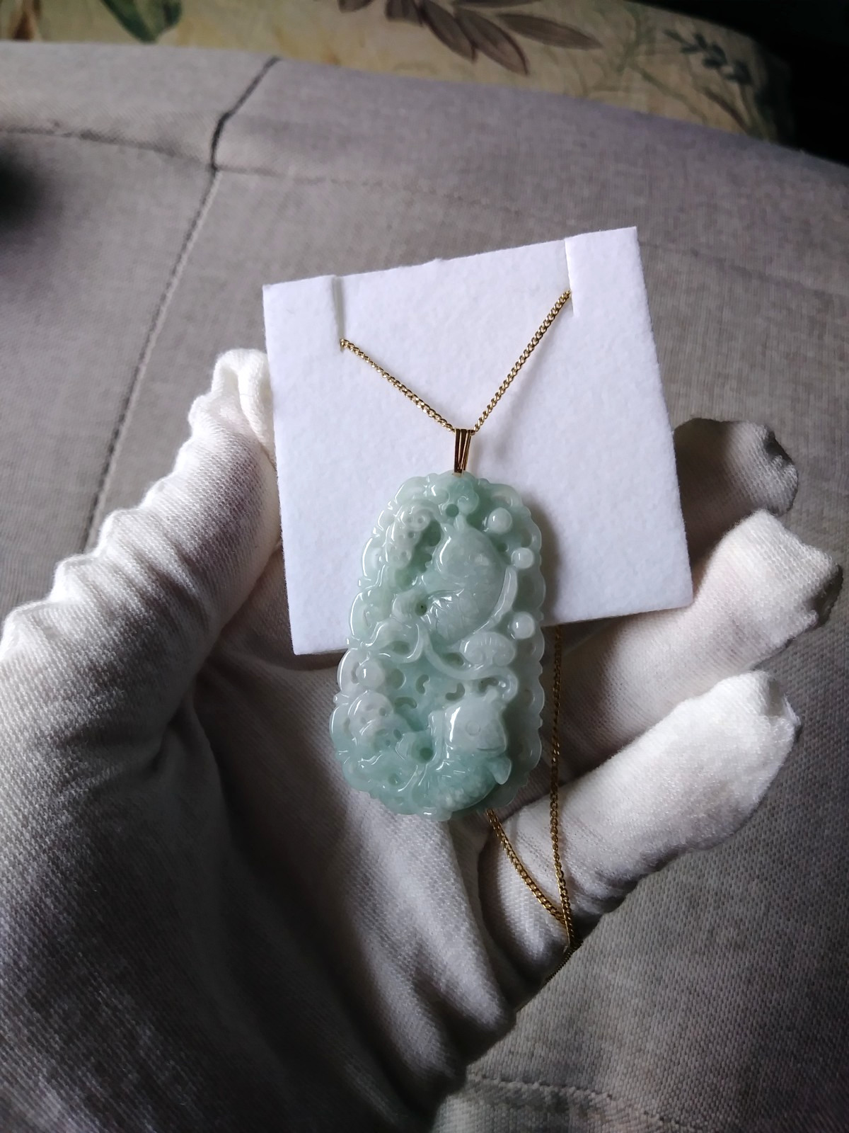 14k genuine jade double fish light green pendent 10.4g