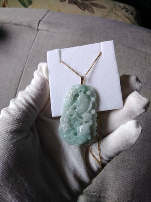 14k genuine jade double fish light green pendent 10.4g