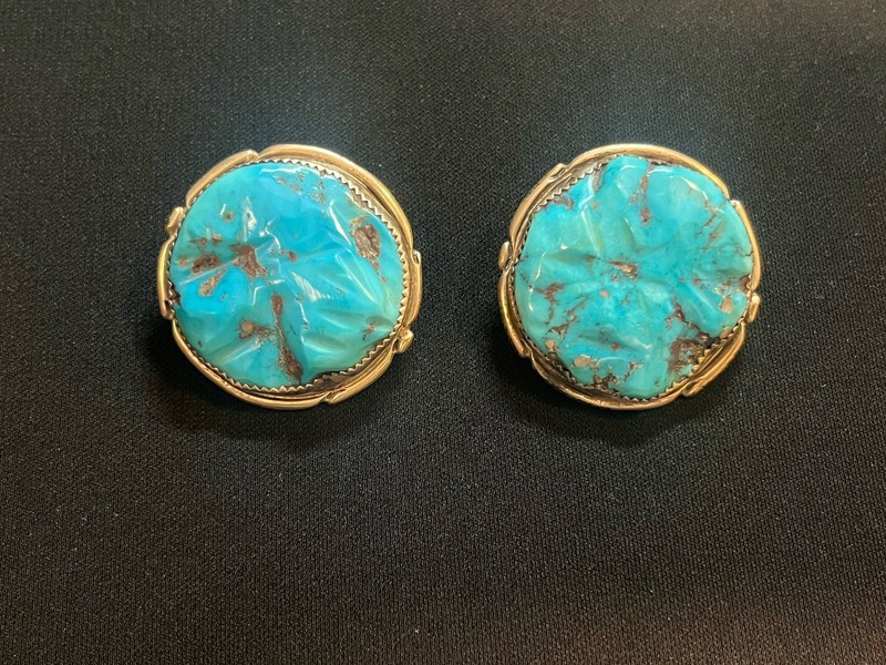 Vintage Alvina Quam Zuni Sterling and Turquoise Clip On Earrings