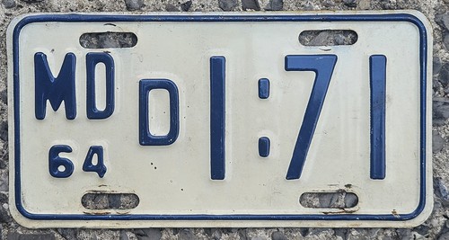 1964 Maryland Motorcycle Dealer License Plate: D 171