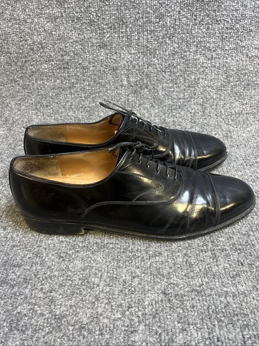 Ferragamo Black Leather Oxford Cap Toe Men's Dress Shoes - 12 D - Picture 1 of 14