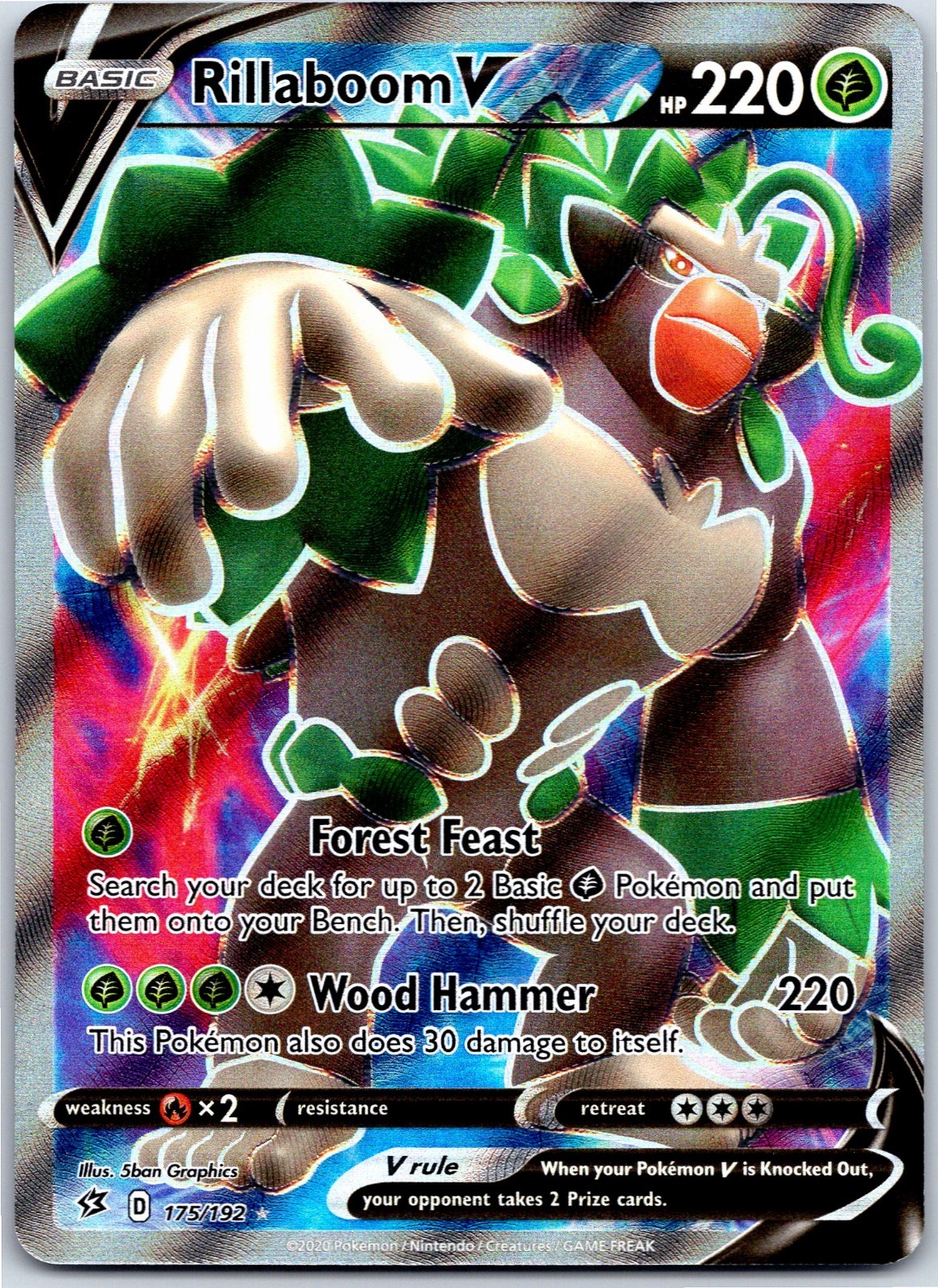 Rillaboom V (Full Art) 175/192 Swsh02: Rebel Clash - English Ultra Rare NM Holo