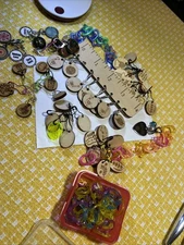 Wooden, Metal, Acrylic Stitch Markers Knit & Crochet Lot With Acrylic Sheep Box