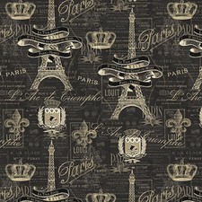 Acolchado en blanco Paris Nights Torre Eiffel escudos coronas tela carbón por Yd
