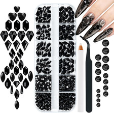Pure Black Nail Art Rhinestones Multi Shapes Flatback Gems Diamonds