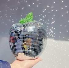 Apple-Shaped Disco Ball Decor with Chain, Reflective Hanging 7inch Silver