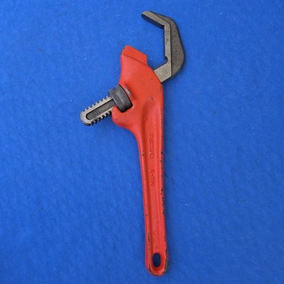 Vintage Ridgid Pipe Wrench, E-110 10'' Offset, Smooth Jaw, Adjustable Made in USA