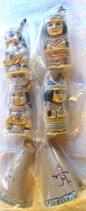 6 Vintage Southwest Ceramic Macrame Beads, American Indian & Teepee