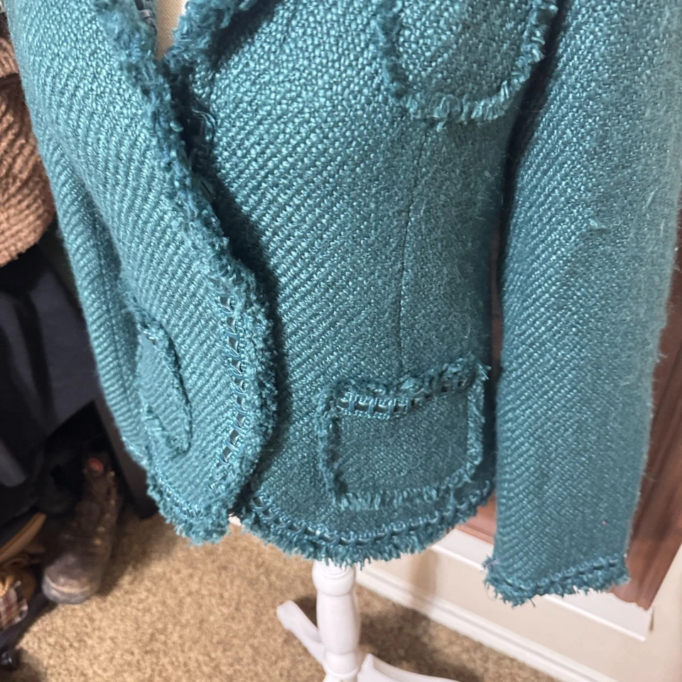 Dialogue Jacket Blazer Women's Sz 4 Wool blend Teal Green Tweed Boucle Career - Image 3 of 4