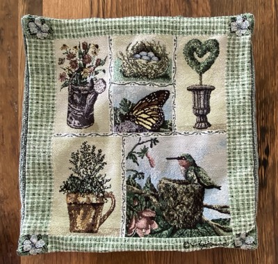 Vicky Howard Tapestry Throw Pillow Cover 15 x16  Hummingbird~Butterfly~Floral