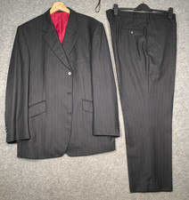 Crombie 2 Piece Pinstripe Suit Mens 46R Black Wool Cashmere Blend VGC