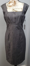 Calvin Klein Sheath Dress Womens 8 Gray Cap Sleeve Pleated Square Neck Back Zip
