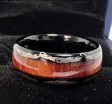 Tungsten Carbide Ring whiskey Barrel Size 10 leaf veins polished