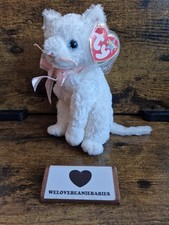Ty Beanie Baby Fancy White Pink Cat Soft Plush Toy With Tags Rare Retired