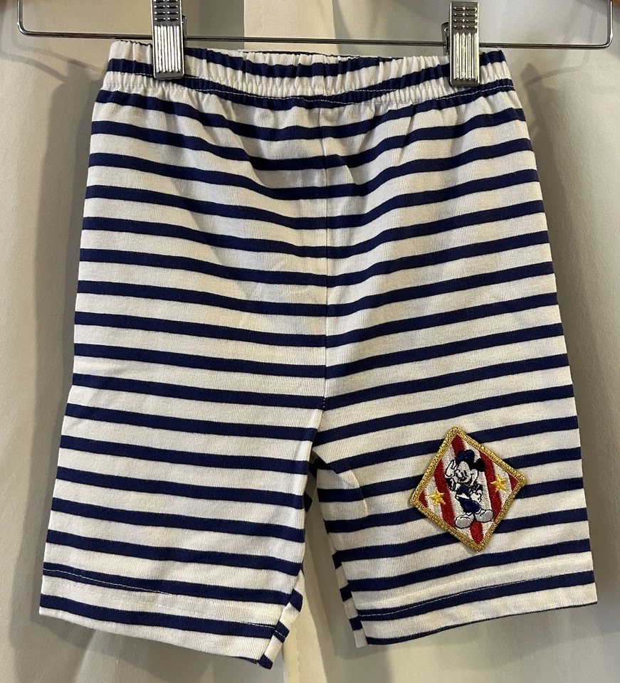 Juego corto náutico vintage The Disney Store Mickey blanco azul a rayas niño pequeño Foto 4 de 4