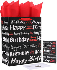 13" Large Black Gift Bag Set with Greeting Card and Tissue Papers