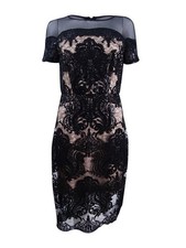 JAX Women's Sequined Lace Illusion Sheath Dress (2, Black) 758416598634