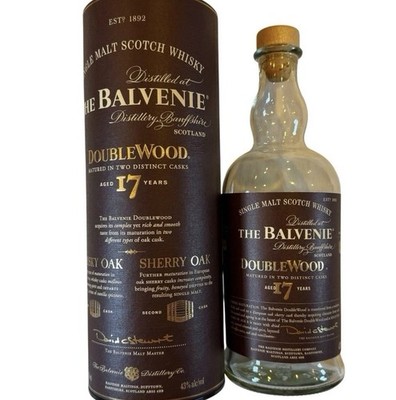 Balvenie DoubleWood 17 Year Single Malt Scotch Whisky Empty Bottle, Tube & Cork