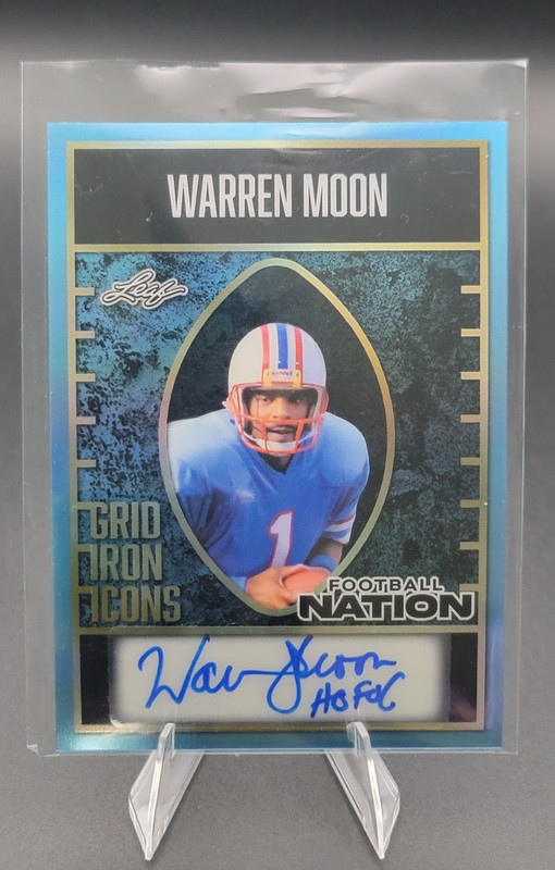 2025 Leaf Football Nation Warren Moon Prismatic Blue 1/1 Auto Houston Oilers HOF