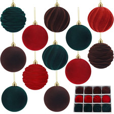 12-Pack 3.15-Inch Shatterproof Velvet Christmas Tree Ornaments in Multicolor