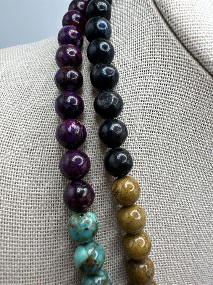 "Collar Jay King multicolor turquesa natural 8 mm cuentas plata esterlina 40""" Foto 3 de 4