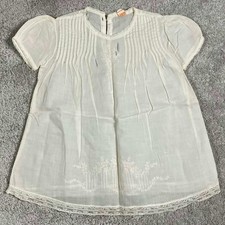 Vintage 50s Kids 18M Dress White Embroidered Lace Pintuck Blouse Gown