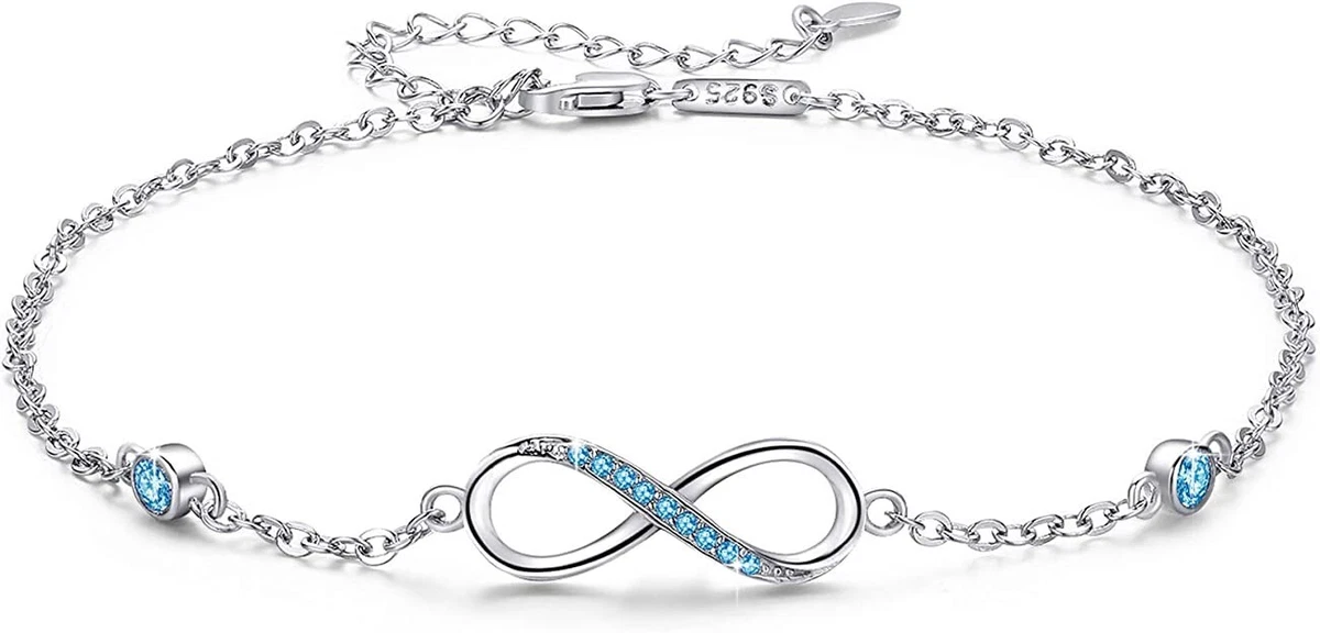 Infinity Anklet Sterling Silver Endless Love Symbol Blue CZ Anklet