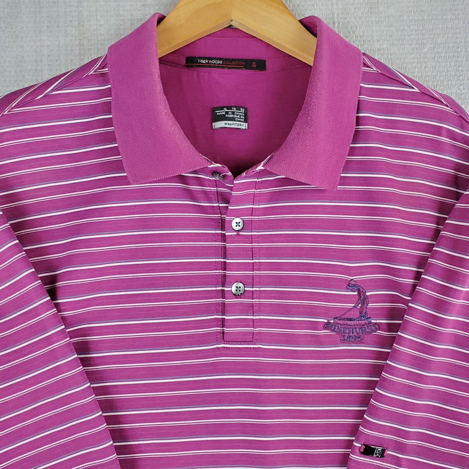 NIKE Tiger Woods Pinehurst XL Magenta Striped Golf Shirt image 9