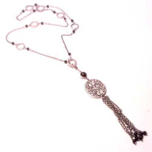 Lia Sophia Silver Tone and Black Bead Tassel Necklace - Picture 4 of 4