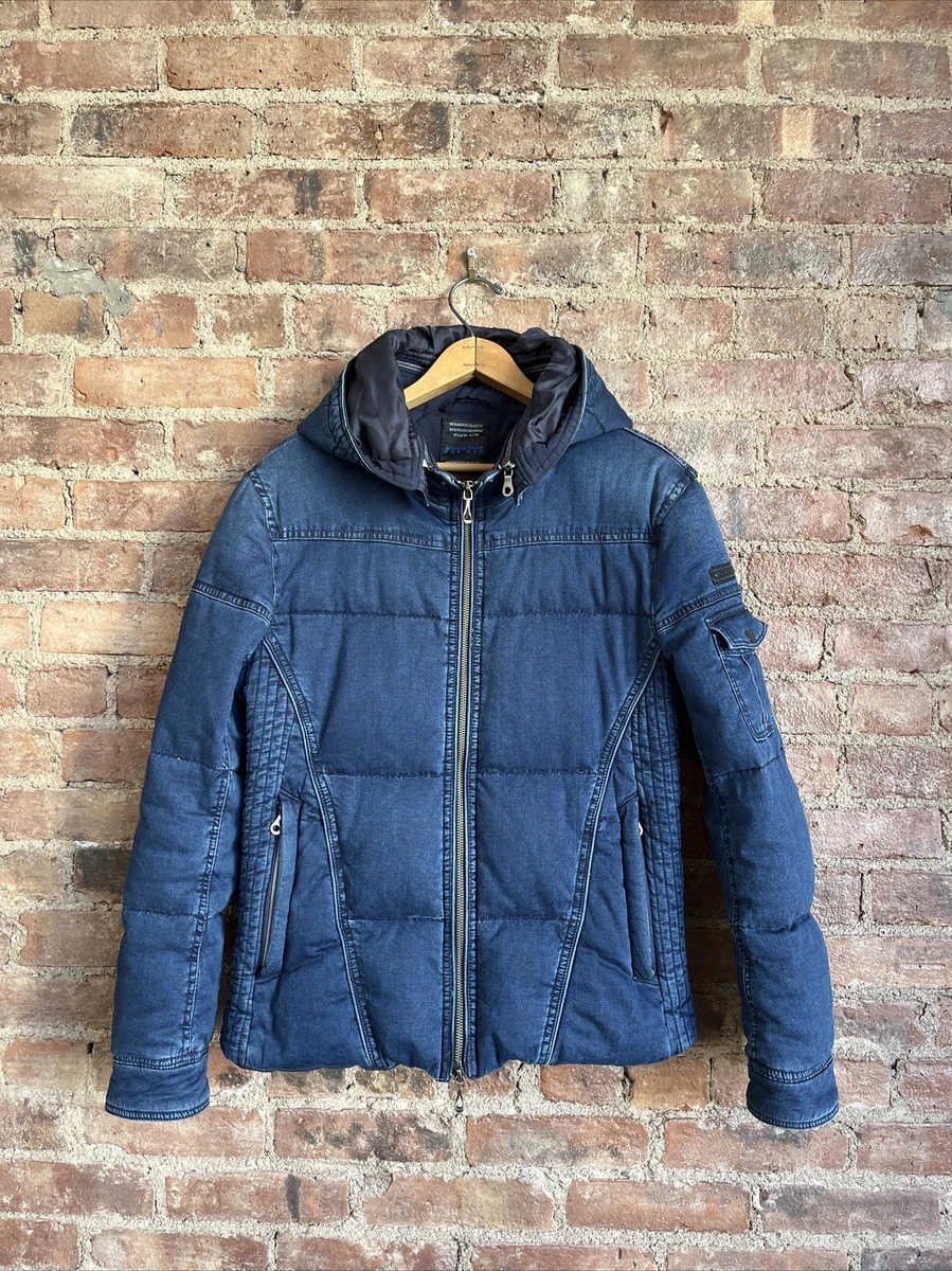 Nicole Club for Men Denim Puffer Jacket, Sz Small, Hungarian Goose