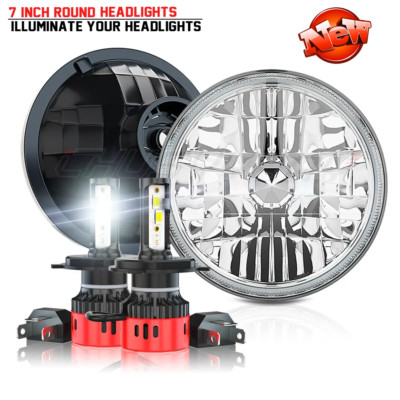 Pair 7'' Round Led Headlights for Chevy 1961-74 C10 Pickup 1967-81 Camaro Trucks
