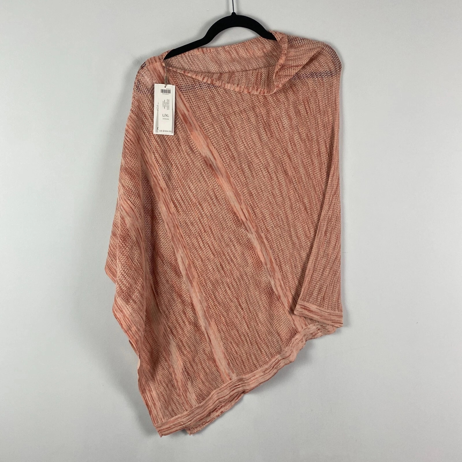 Chicos Textured Poncho Sweater Size L/XL Orange Combo Open Knit Cotton Blend