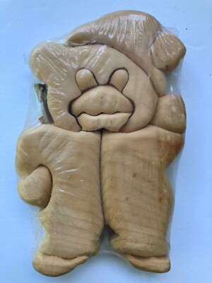 NOS WOOD PUZZLE 1994 INTA-ART TEDDY BEAR SOLID WOODEN CARPENTER S SHOP MADE USA