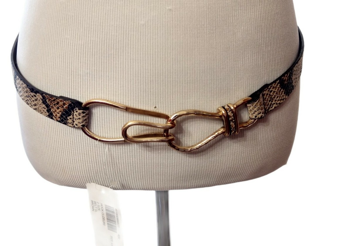 Chico\'s Hook Closure Brown Snake Print Leather Adjustable Slide Belt Size M/L CHICO main image 4