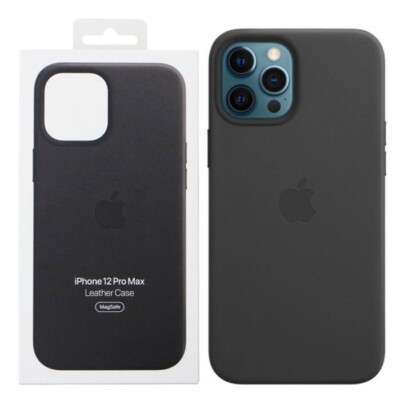 Offizielle Apple Leder Magsafe Rückseite Case Hülle für iPhone 12 Pro Max - Schwarz
