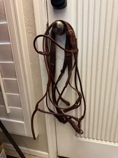 Rolled Brown Leather Dressage/Eventing/Show, English Bridle web Reins "England" 
