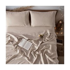 LBR02M 100 Linen Sheet Set King Size,Bed Sheets 4 Piece Sets, Solid Color Na...