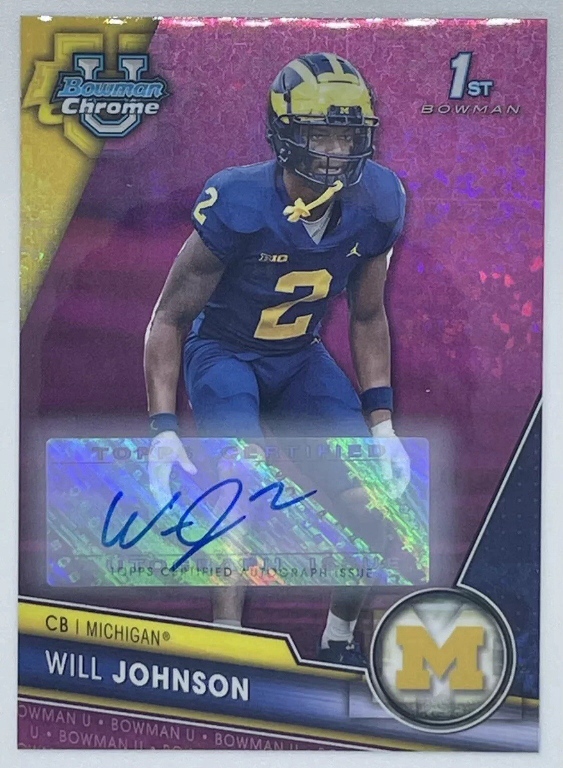2023 Bowman Chrome University Will Johnson Autographs #157 Fuschia /150 Auto NM
