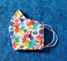 Washable Handmade Fabric Face Mask filter pocket AUTISM AWARENESS