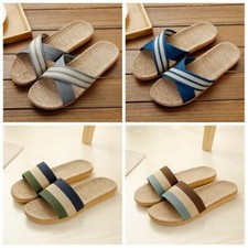 Hombres Rayas Lino Lino Plano Zapatilla Zapato Sandalia Antideslizante Hogar Interior Playa Elegante