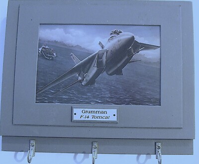 Wall Mounted Keychain Rack with a print of a painting of a Grumman F-14 Tomcat.