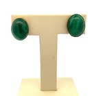 Estate Sterling Silver Gold Vermeil Malachite Oval Clip On Earrings Vintage