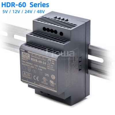 NEW Mean Well HDR-60 Series DIN Rail Power Supply 15W 5V 12V 24V 48V