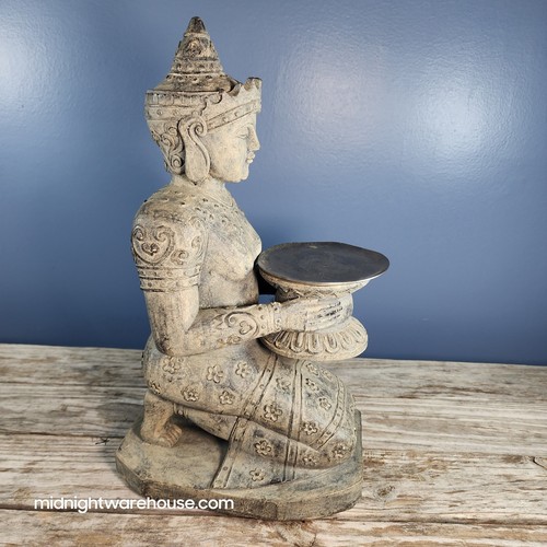 Buddha Statue Kneeling w/ Candle Holder Pewter Plate 15" Tall Hand Painted - Picture 2 of 10